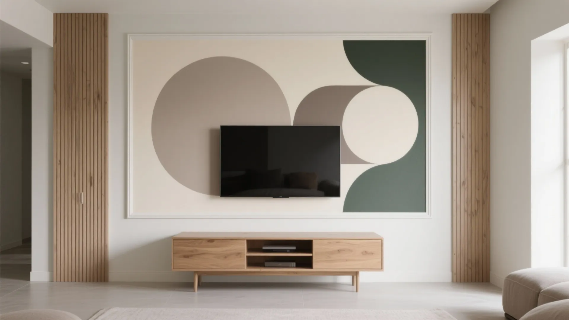 Geometric Paint Mural with Slim Slats or Frames