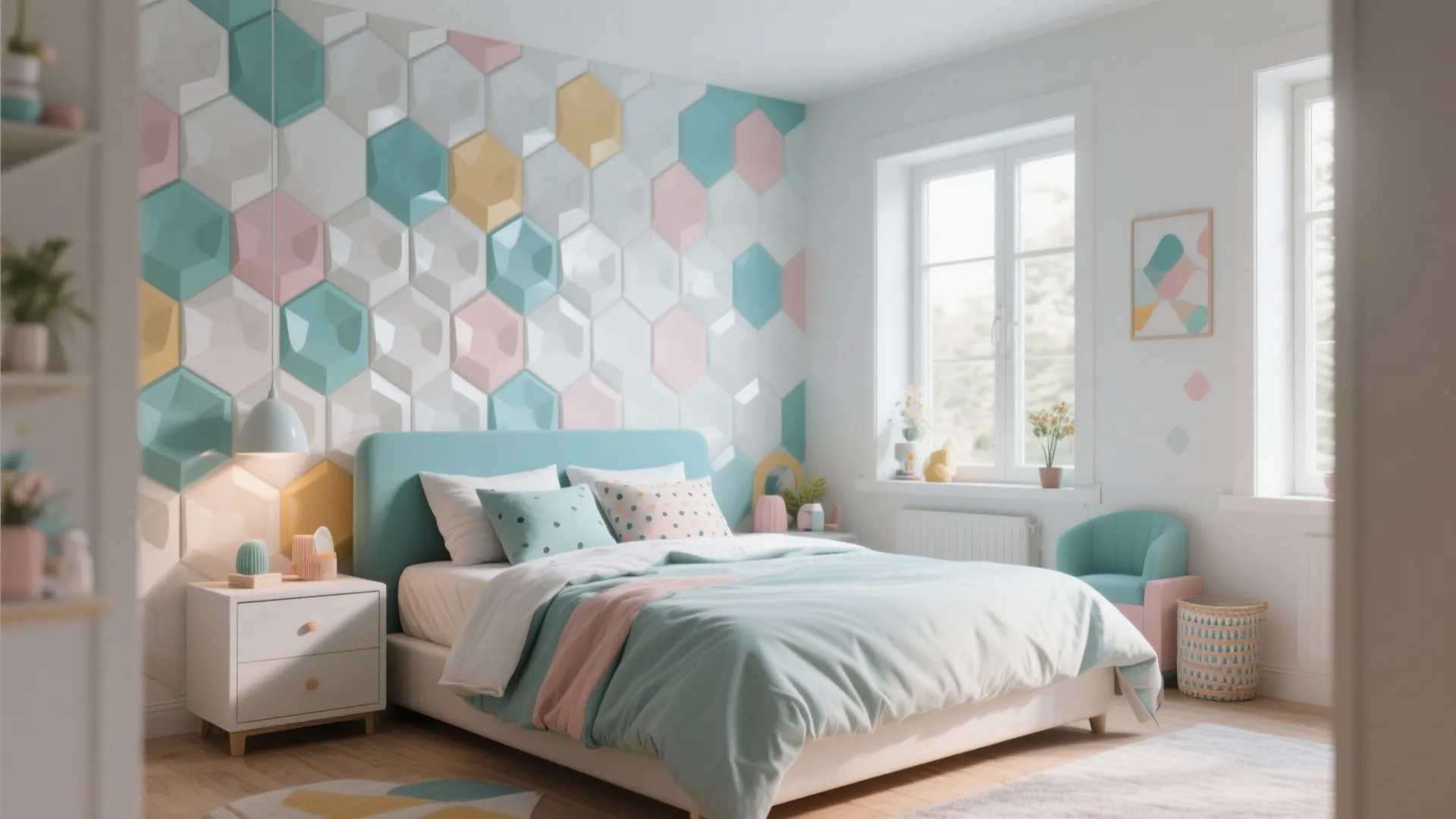 3. Textured Wallpaper with Geometric Patterns