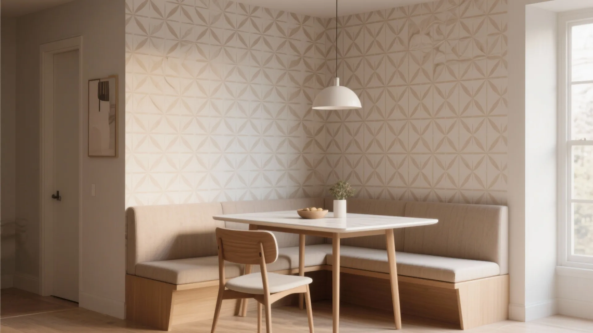 Accent wall with patterned wallpaper