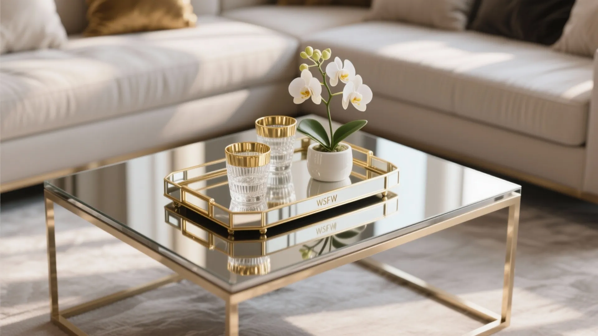 3. Glam Mirror Tray with Metallic Accents