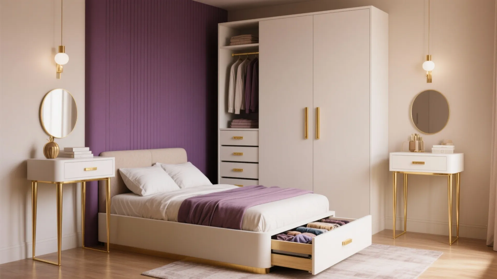 5. Small-Space Storage with Glam Finishes