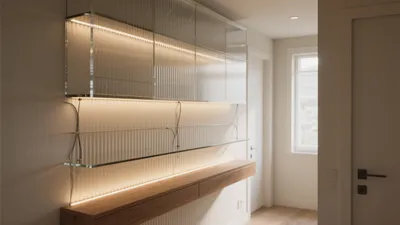 Modern Entryway with Ambient Lighting and Glass Shelving
