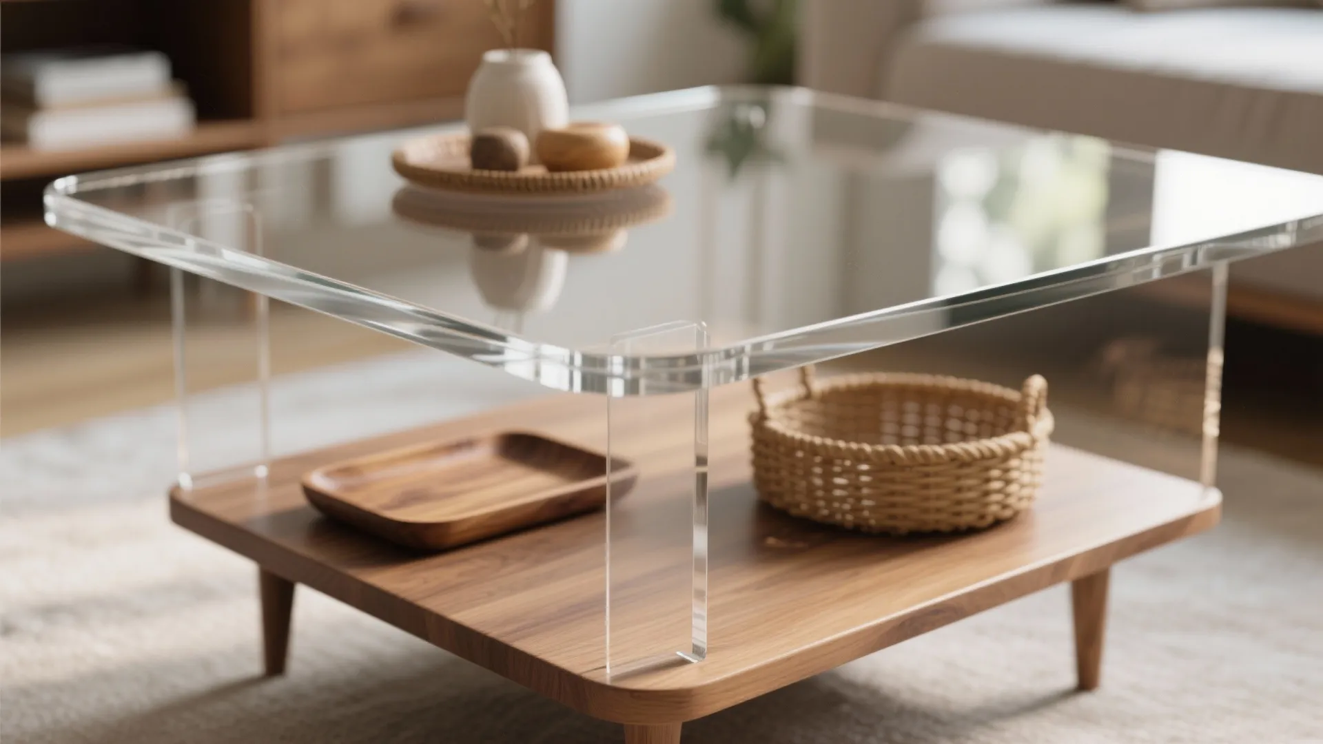 3. Glass or Acrylic Centre Table to Open Sightlines