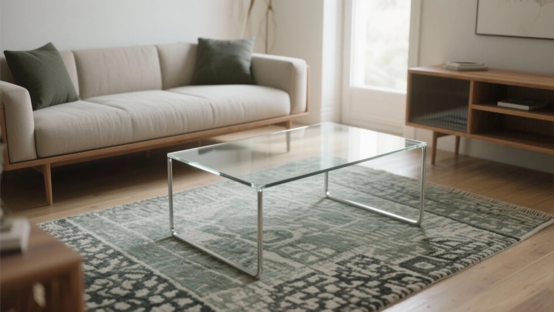 Slim Glass or Acrylic Tables Keep the Room Light