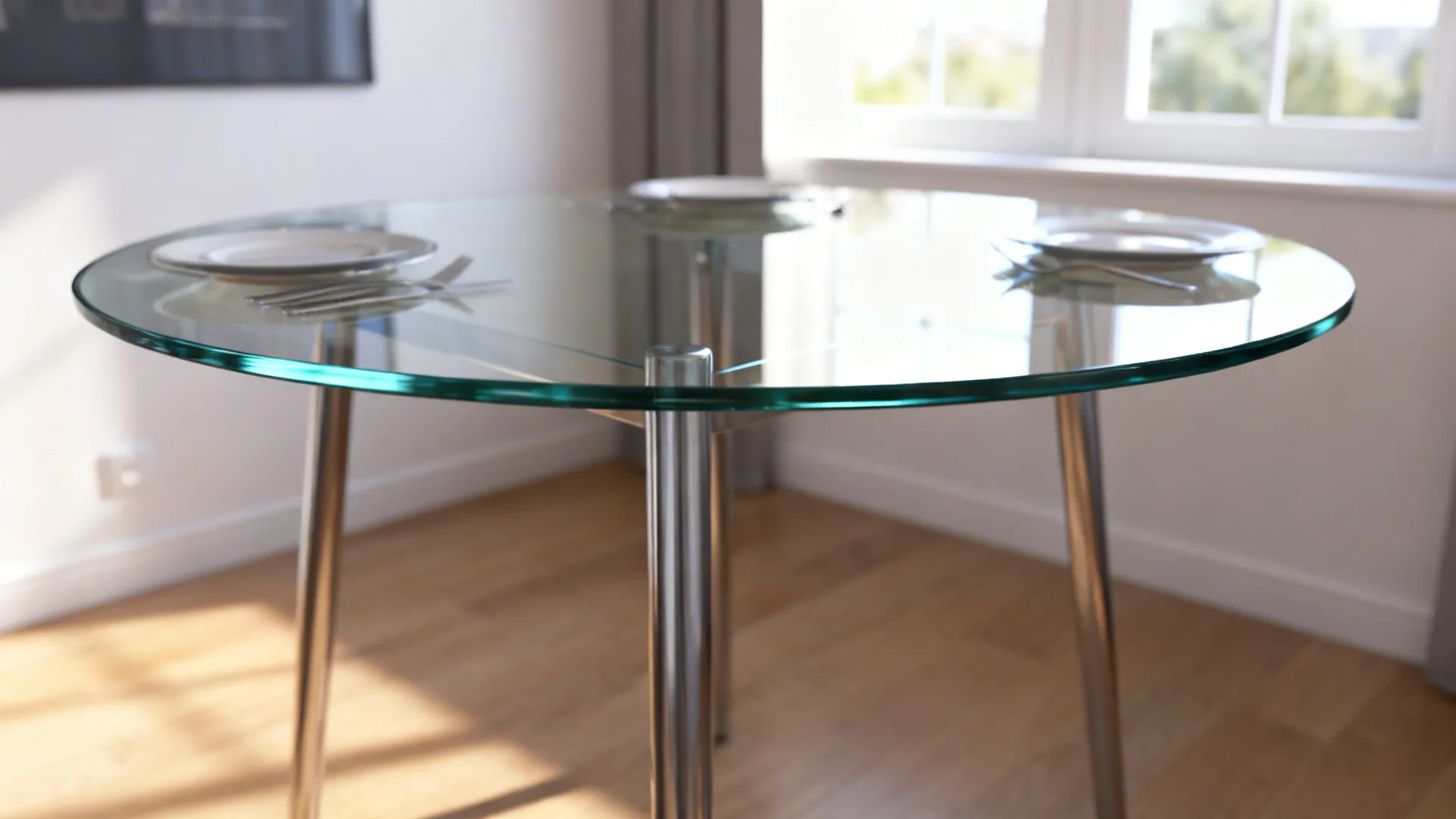 4. Glass or acrylic table to reduce visual weight