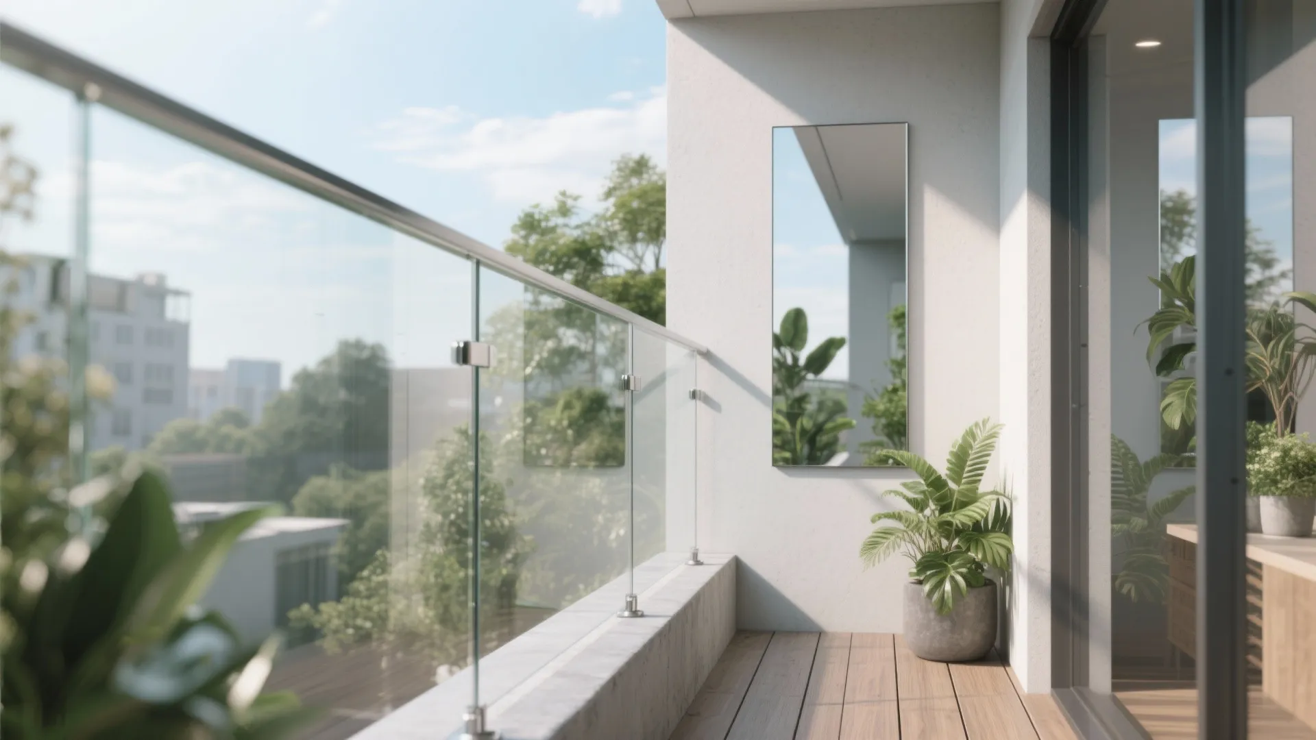 Glass and reflective surfaces for an airy feel