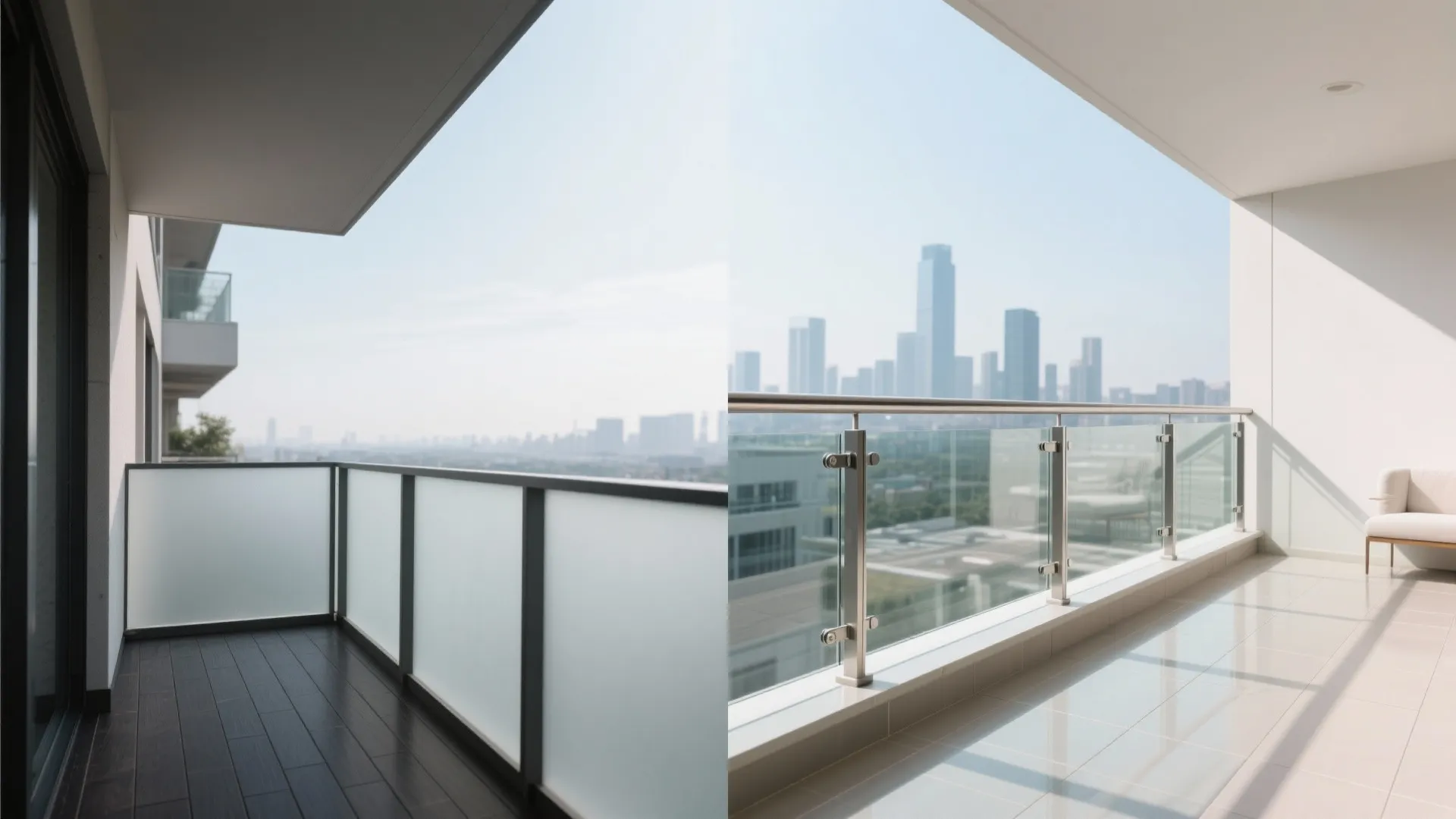 Glass balustrade + light floors for airy depth