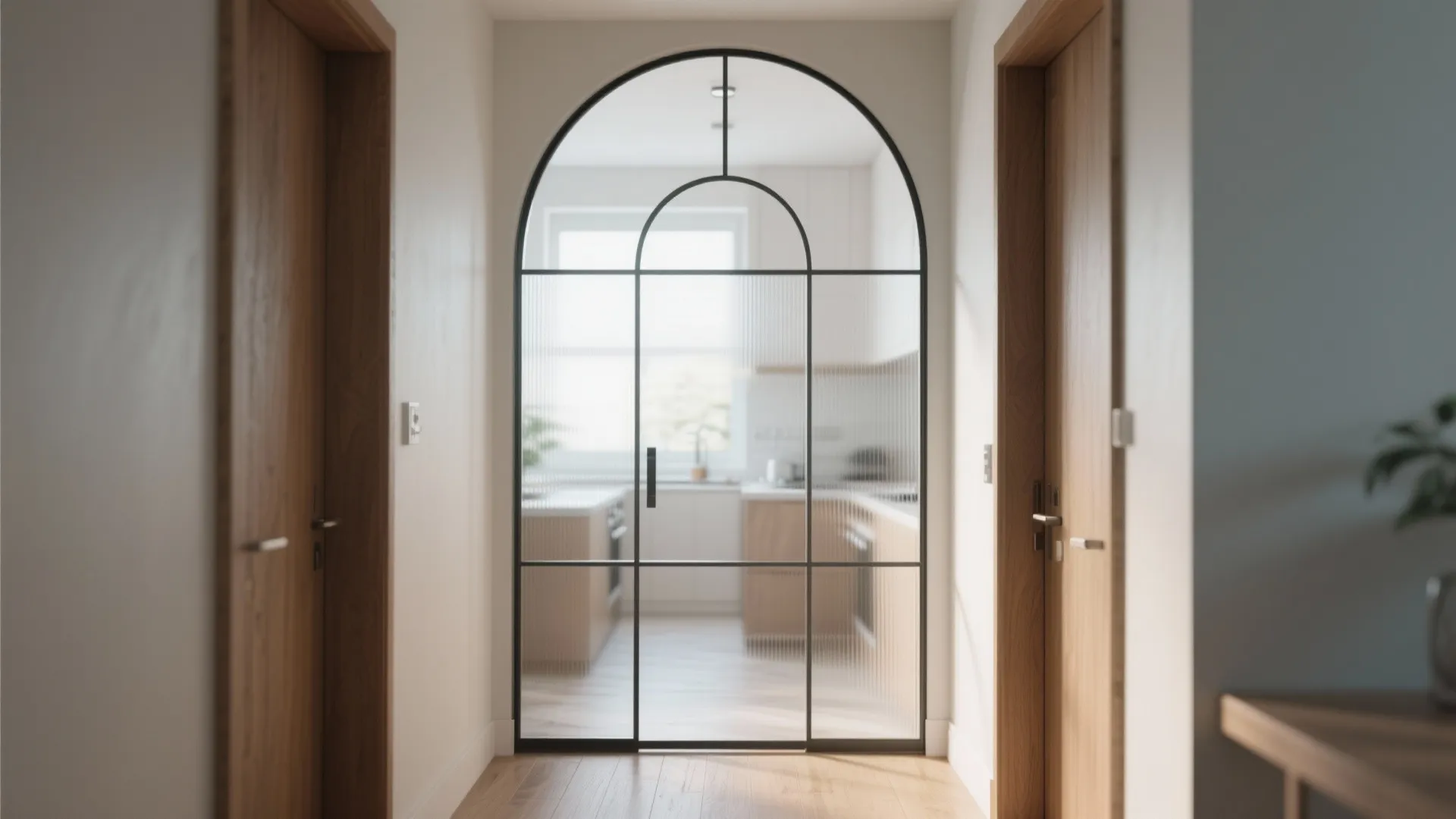 Glass-paneled arch to borrow light