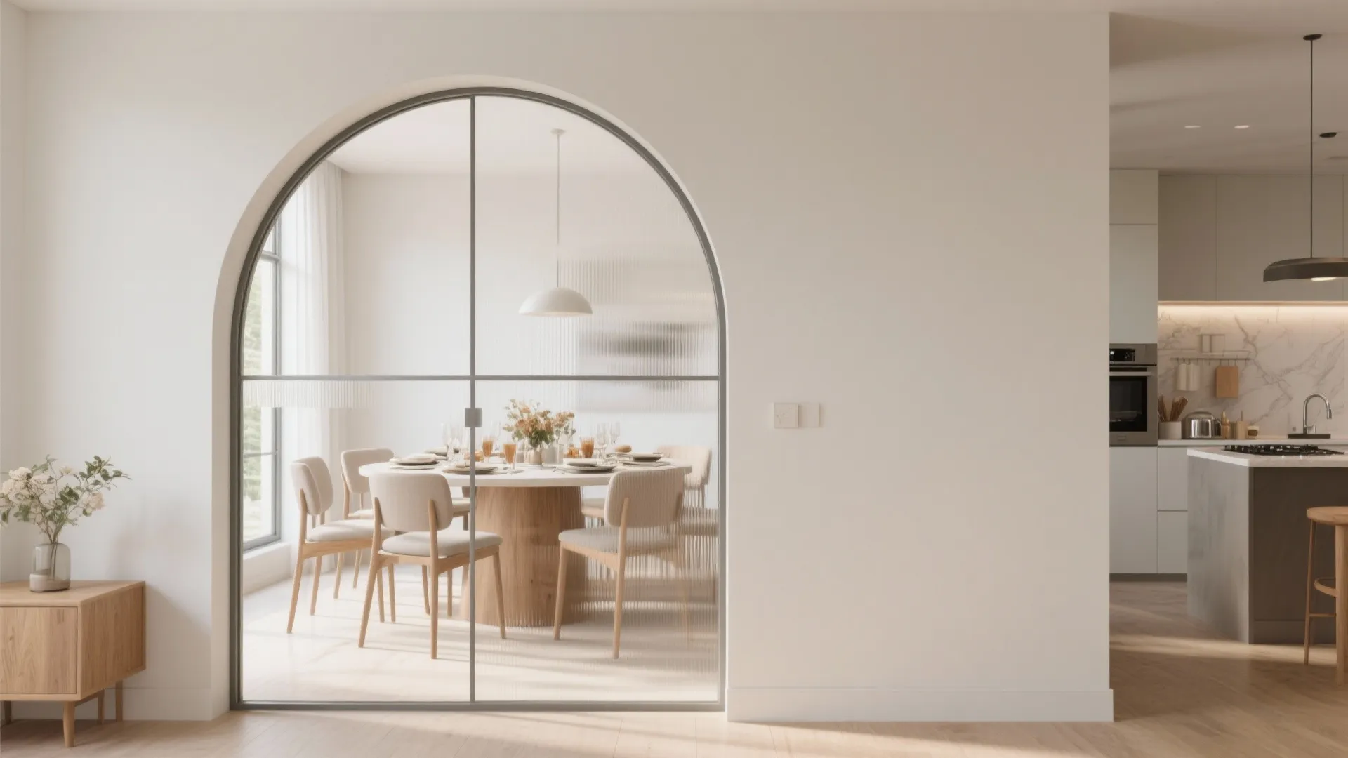 Arched Wall Opening with Glass for Acoustic Control