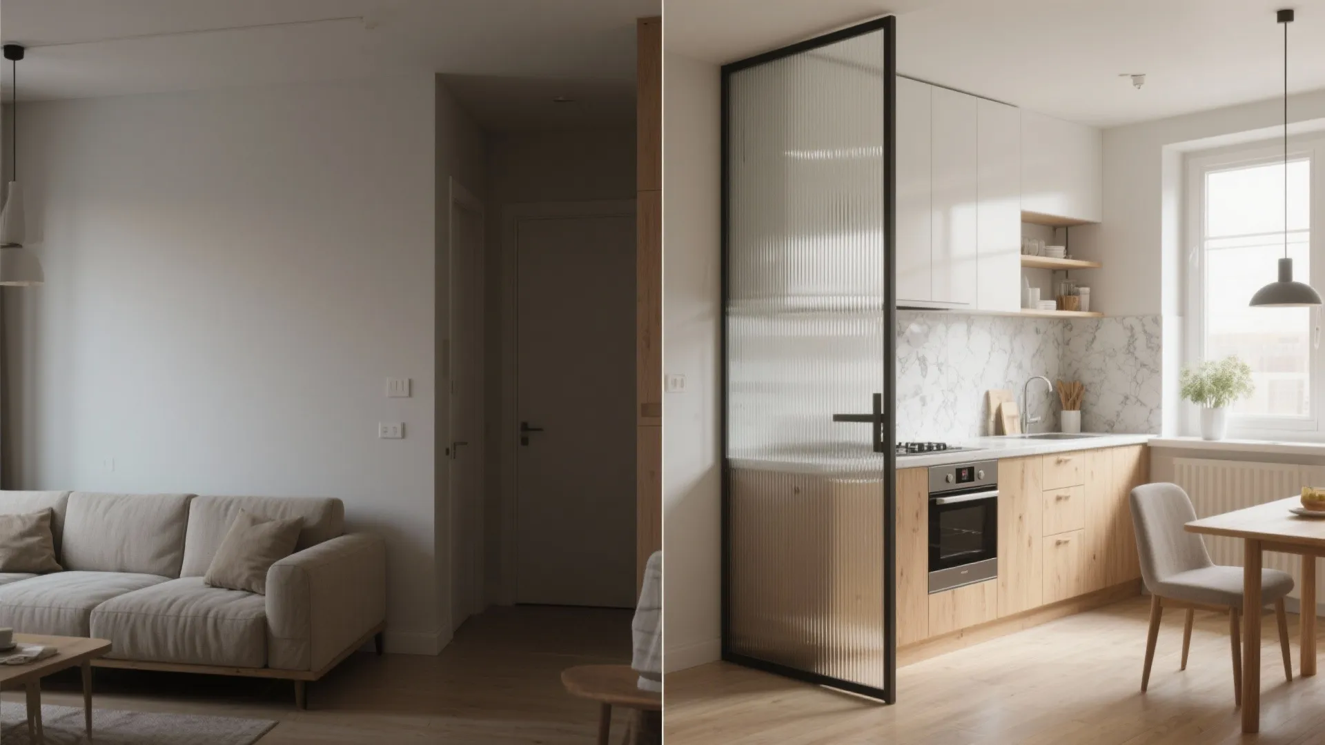 Glass partitions and reflective finishes