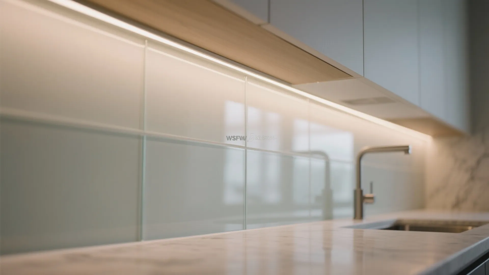Glass backsplash and reflective finishes