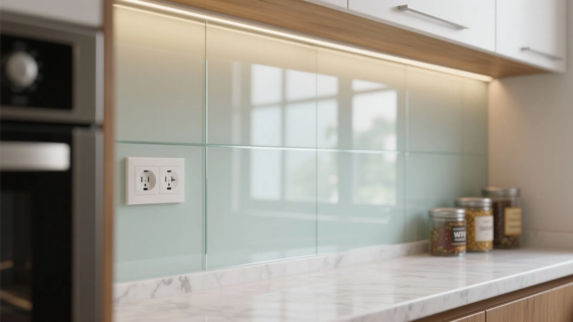The airy clarity of a glass backsplash