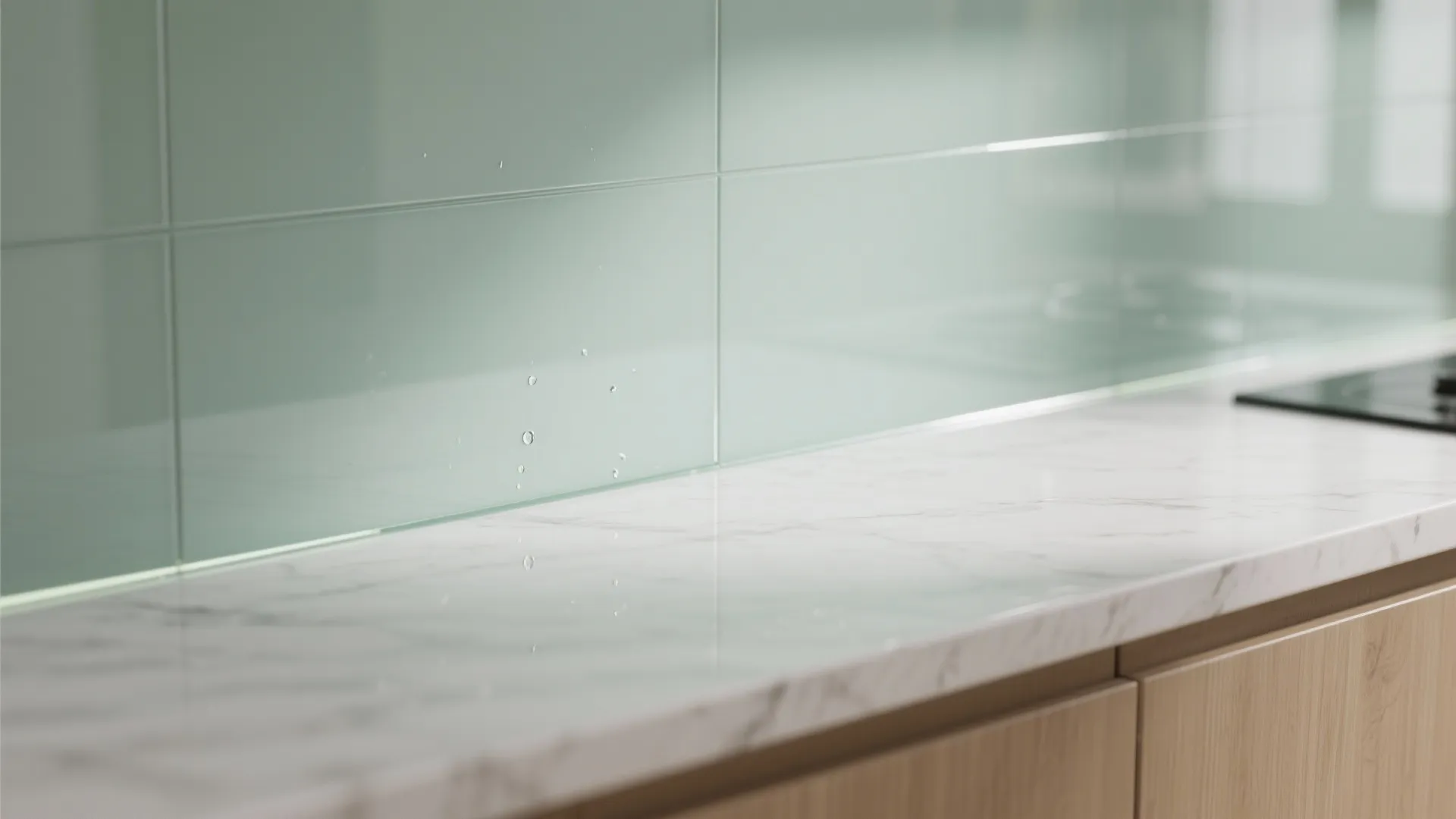 Glass backsplash and reflective tricks for airy light
