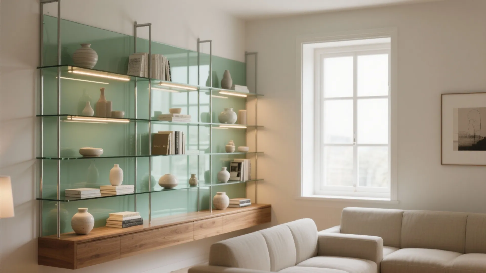 Glass-Backed Wall Racks to Boost Light and Depth