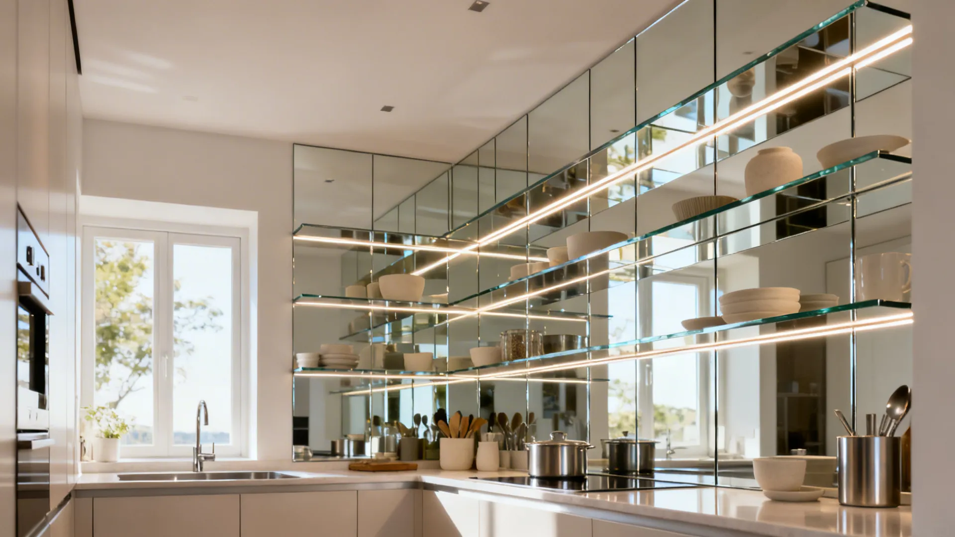 2) Glass accents: reflective backs and light play