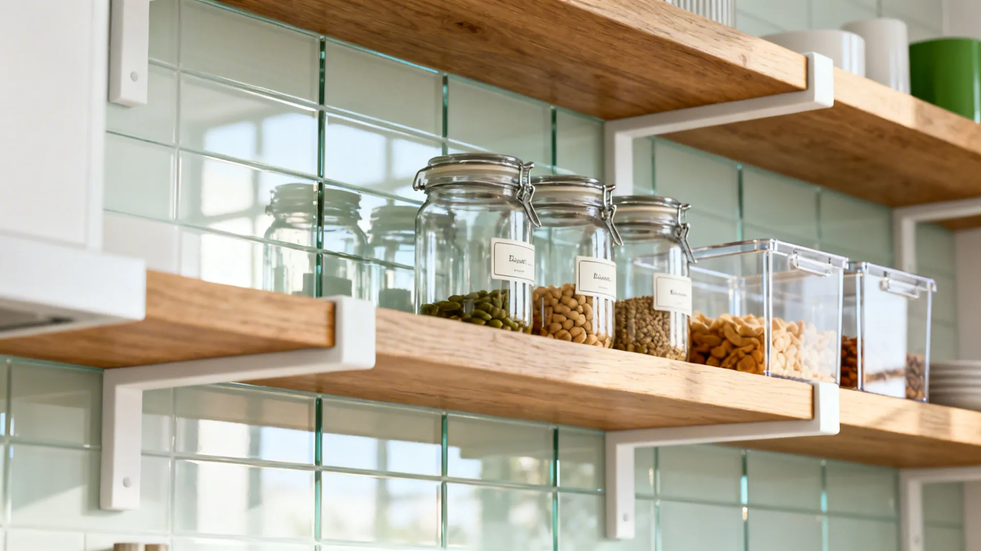 Glass Backs and Open Shelving with Bins