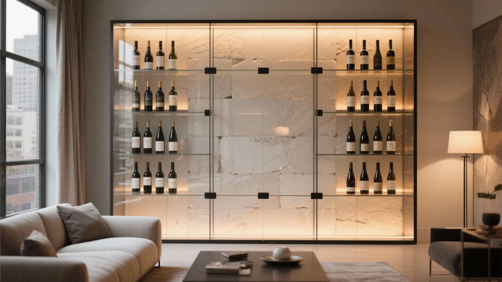 Transparent Drama with a Glass-Backed Wine Wall