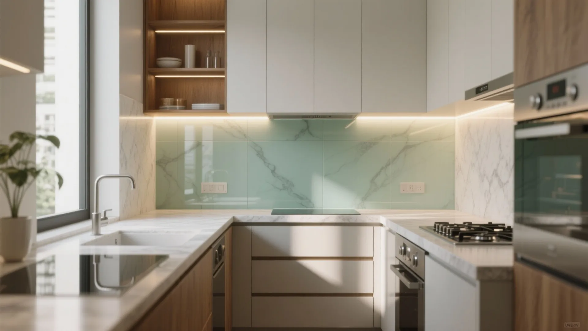 Glass Backsplash for Airy Depth