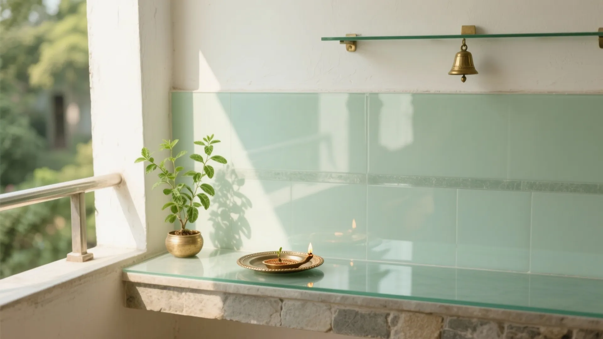 Glass backdrop for light and protection