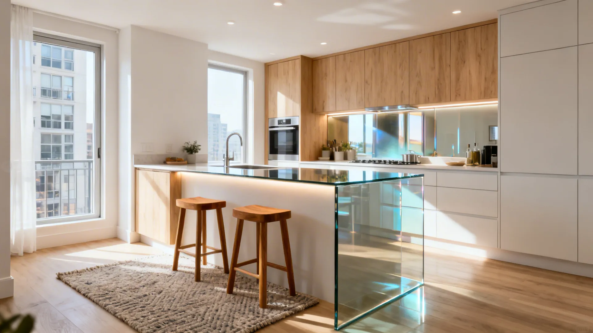 Glass-Backed Island for Light Bounce