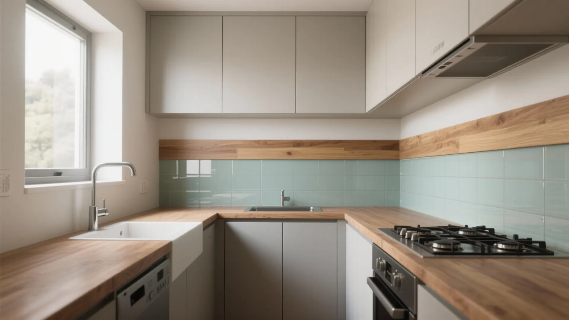 Glass-backed plank wall for light and reflection