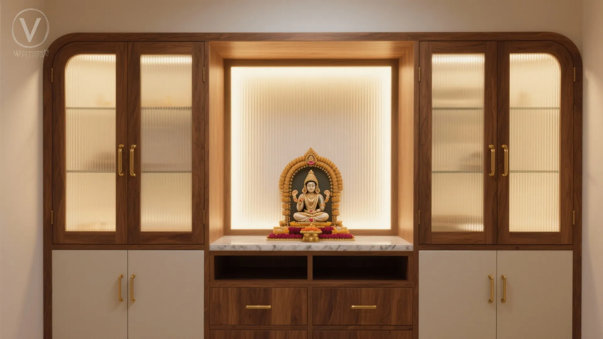 Glass doors with soft backlighting