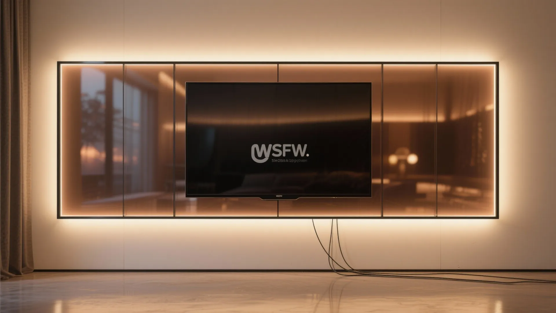 Glass back panel with edge lighting for depth