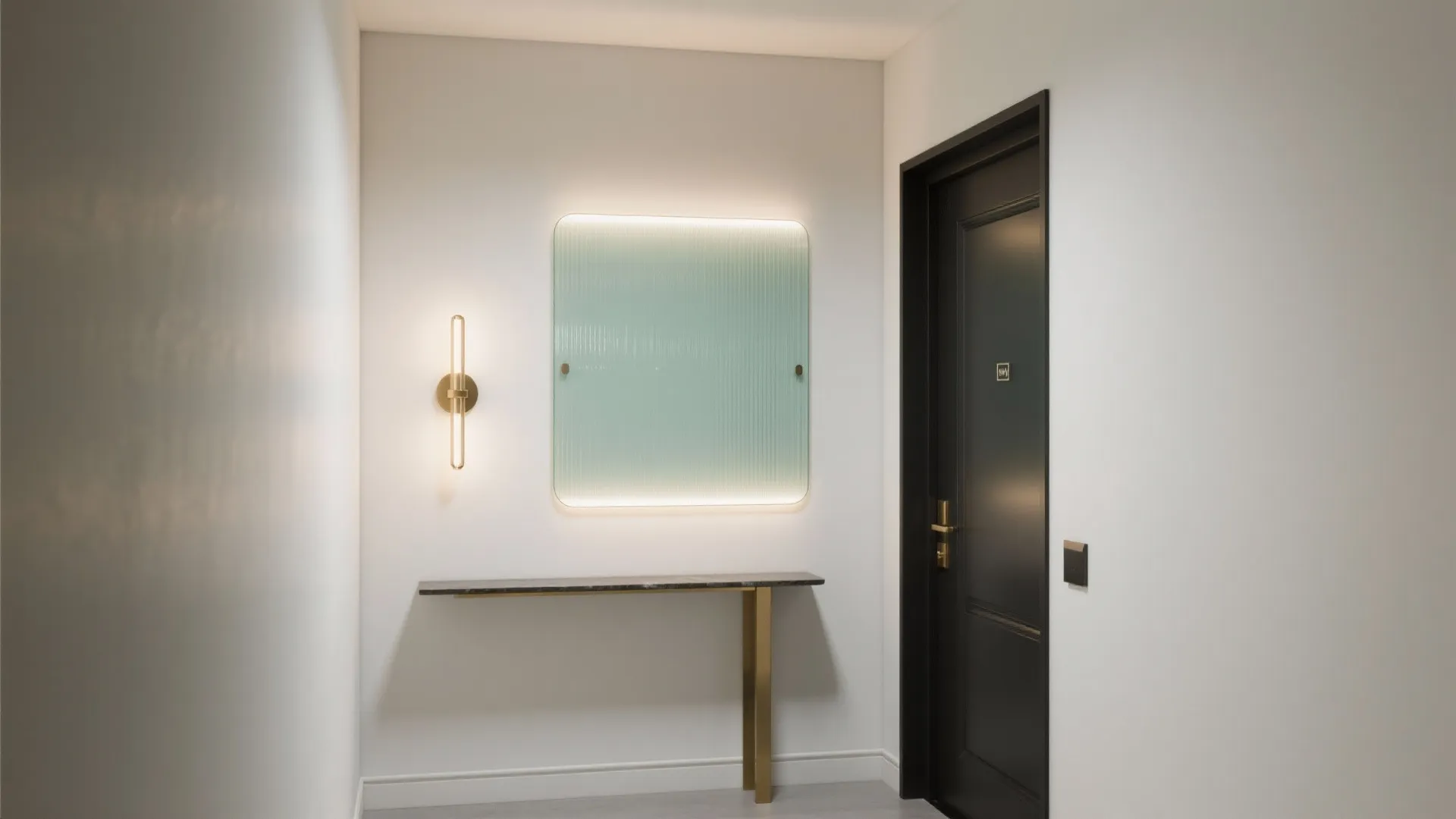 2) Glass-backplate sconces for depth and sparkle