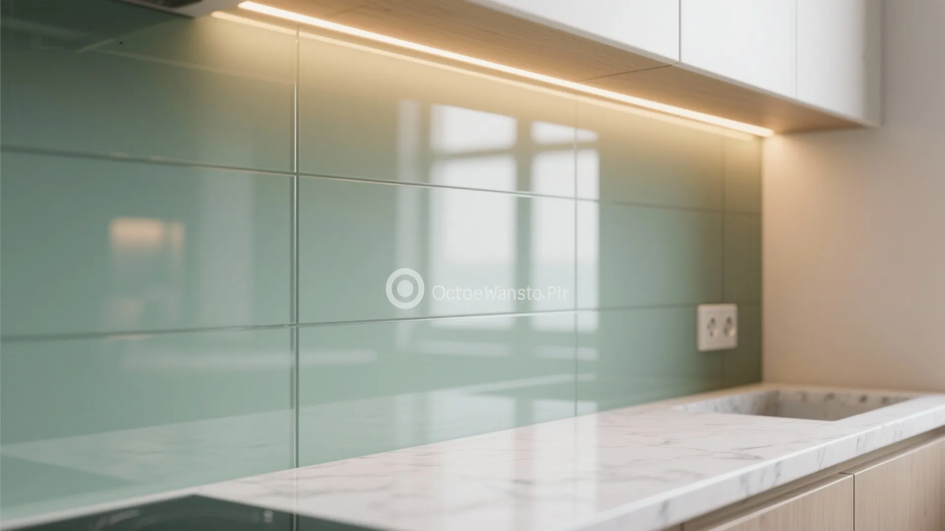 Glass backsplash’s bright, airy feel