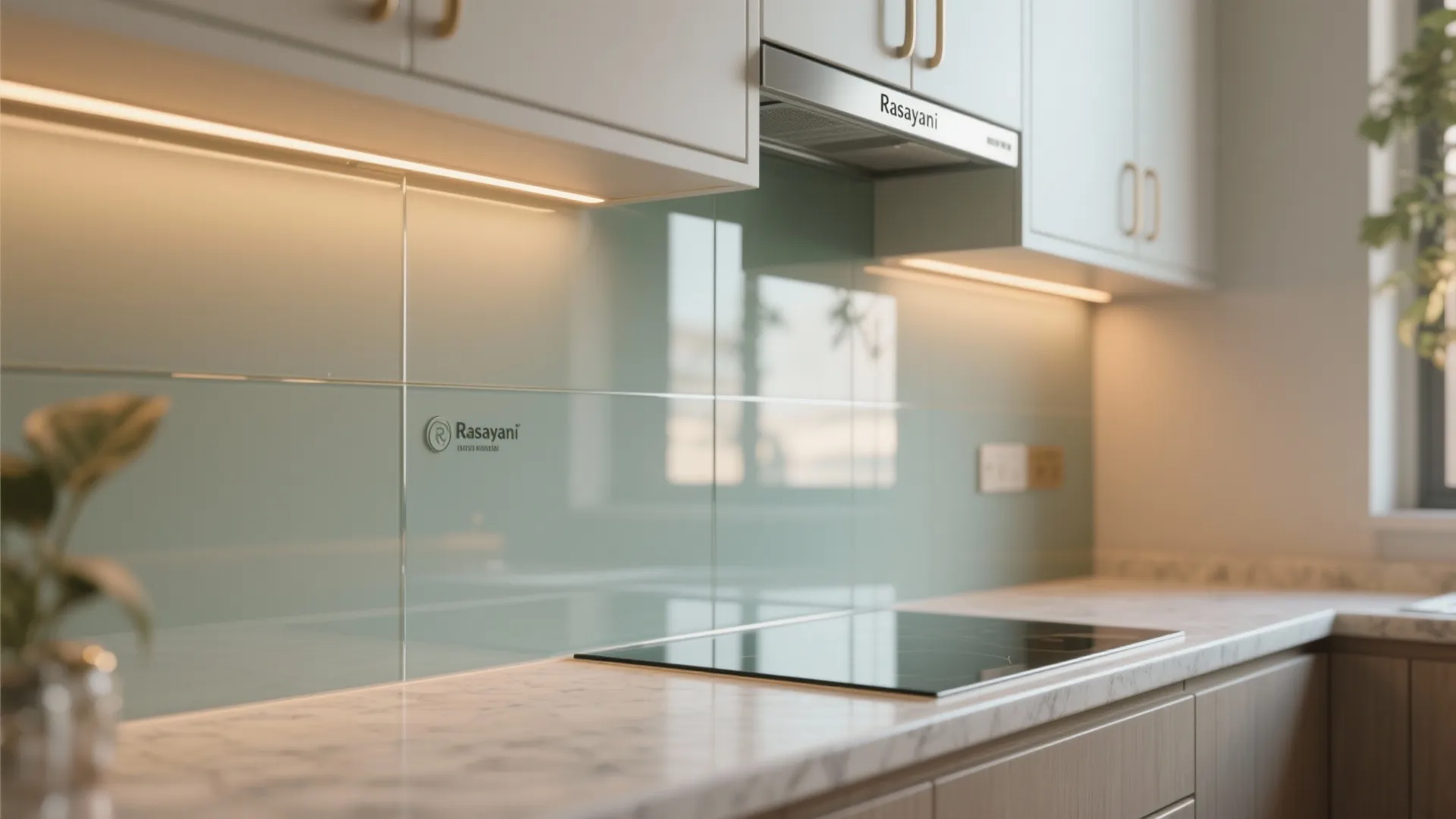 Glass backsplash for a brighter kitchen