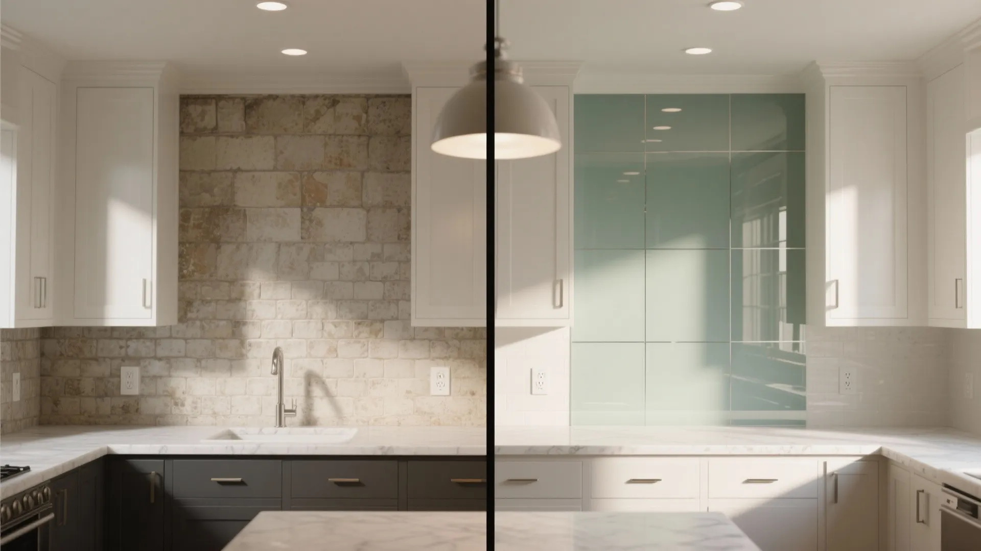 A glass backsplash for light, depth, and easy cleaning