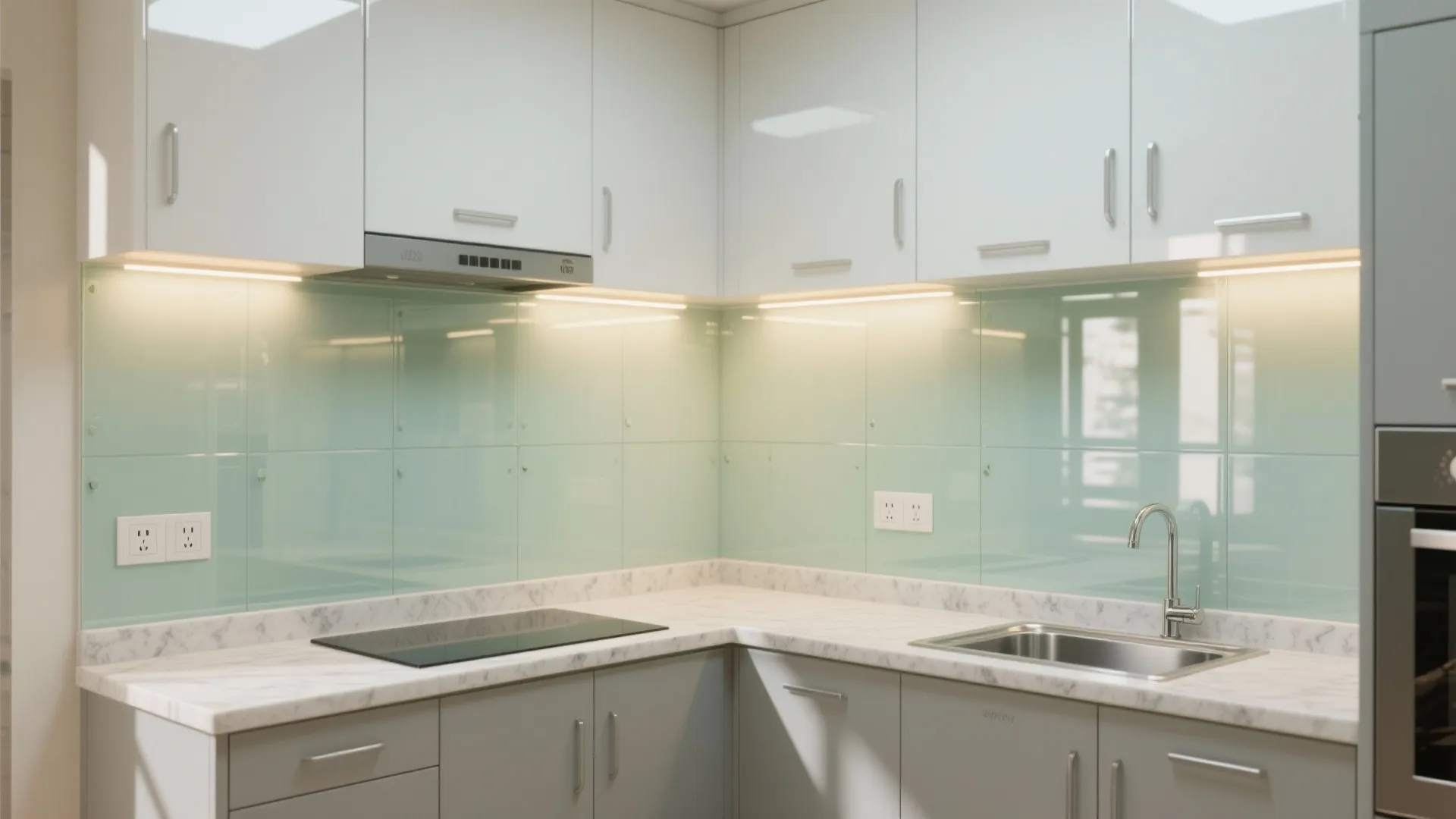 Glass backsplash to amplify light