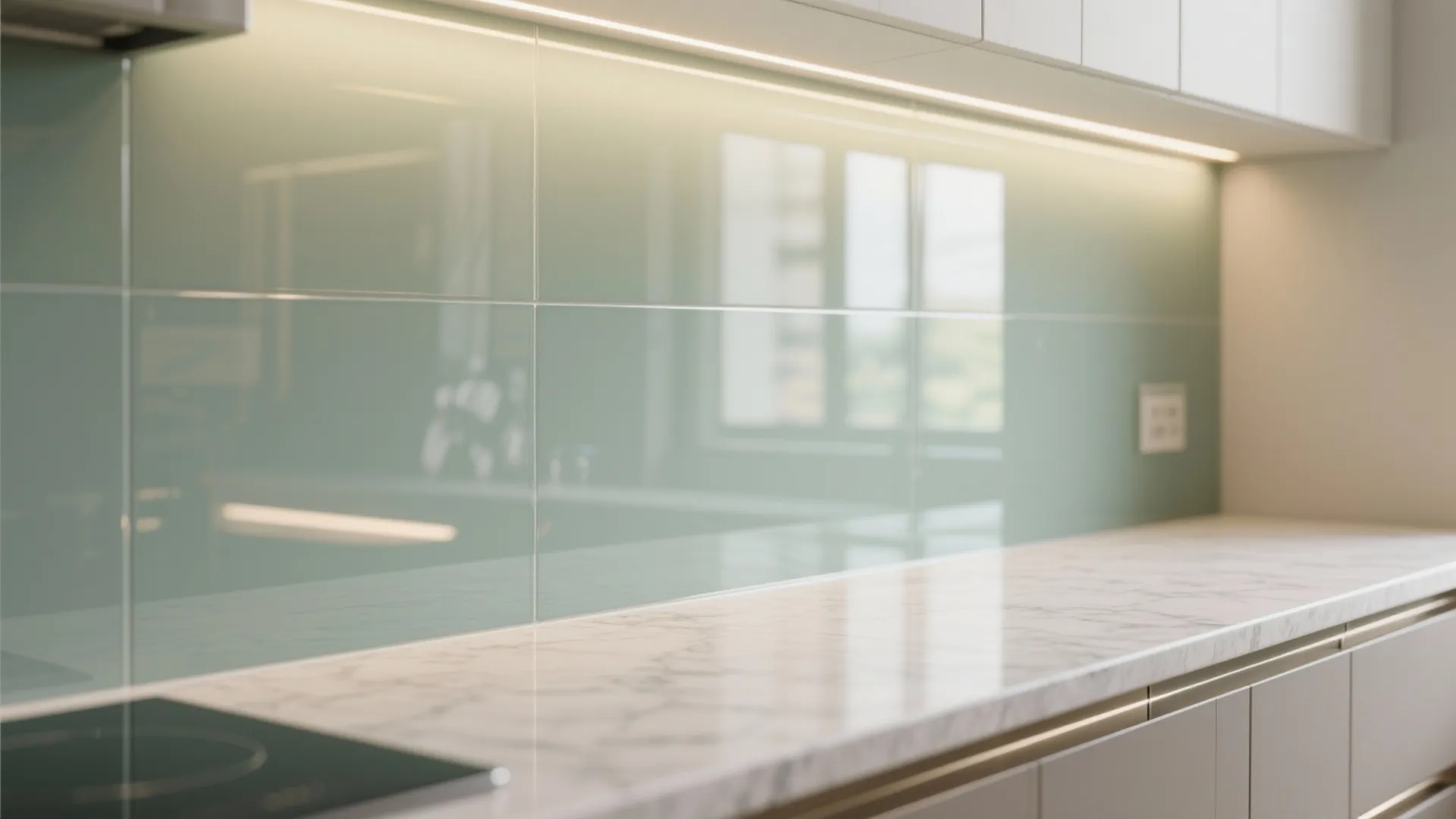 Glass Backsplash and Light Palette in the Kitchen