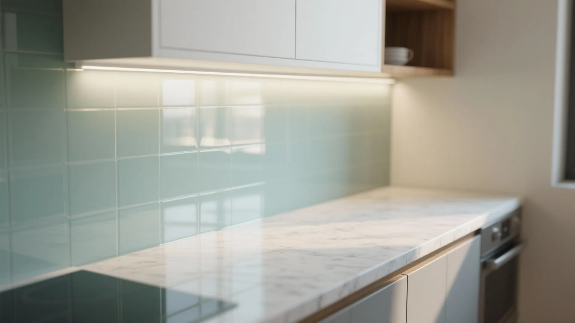 Glass Backsplash for Airy Light and Easy Cleanup