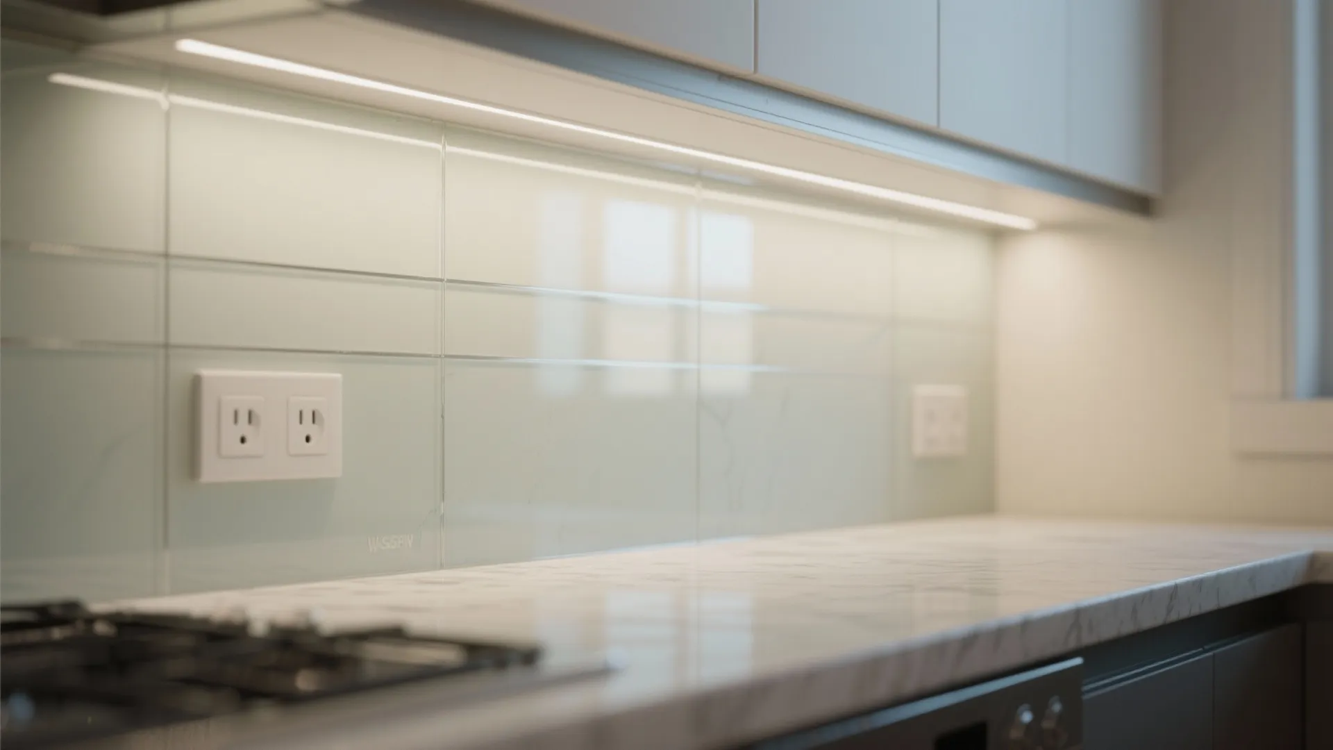 The airy clarity of a glass backsplash