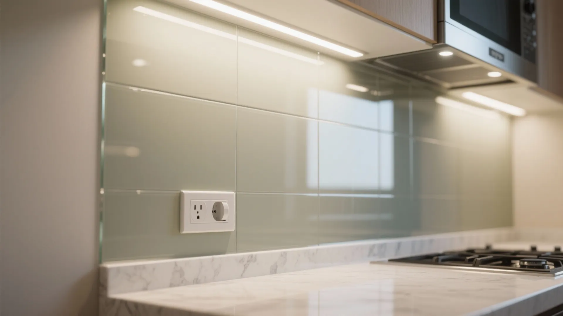 Glass backsplash to brighten tight kitchens