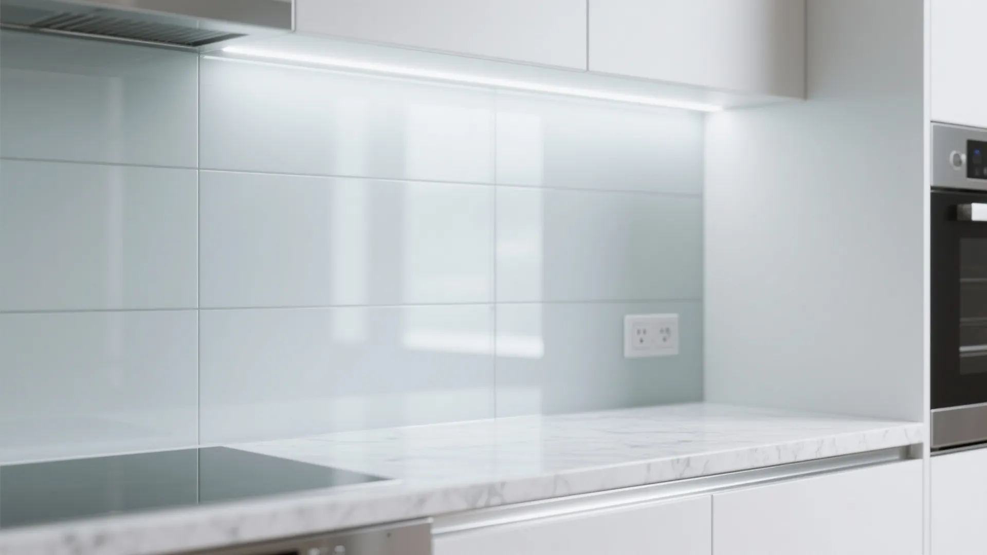 Glass backsplashes and reflective accents for a brighter feel