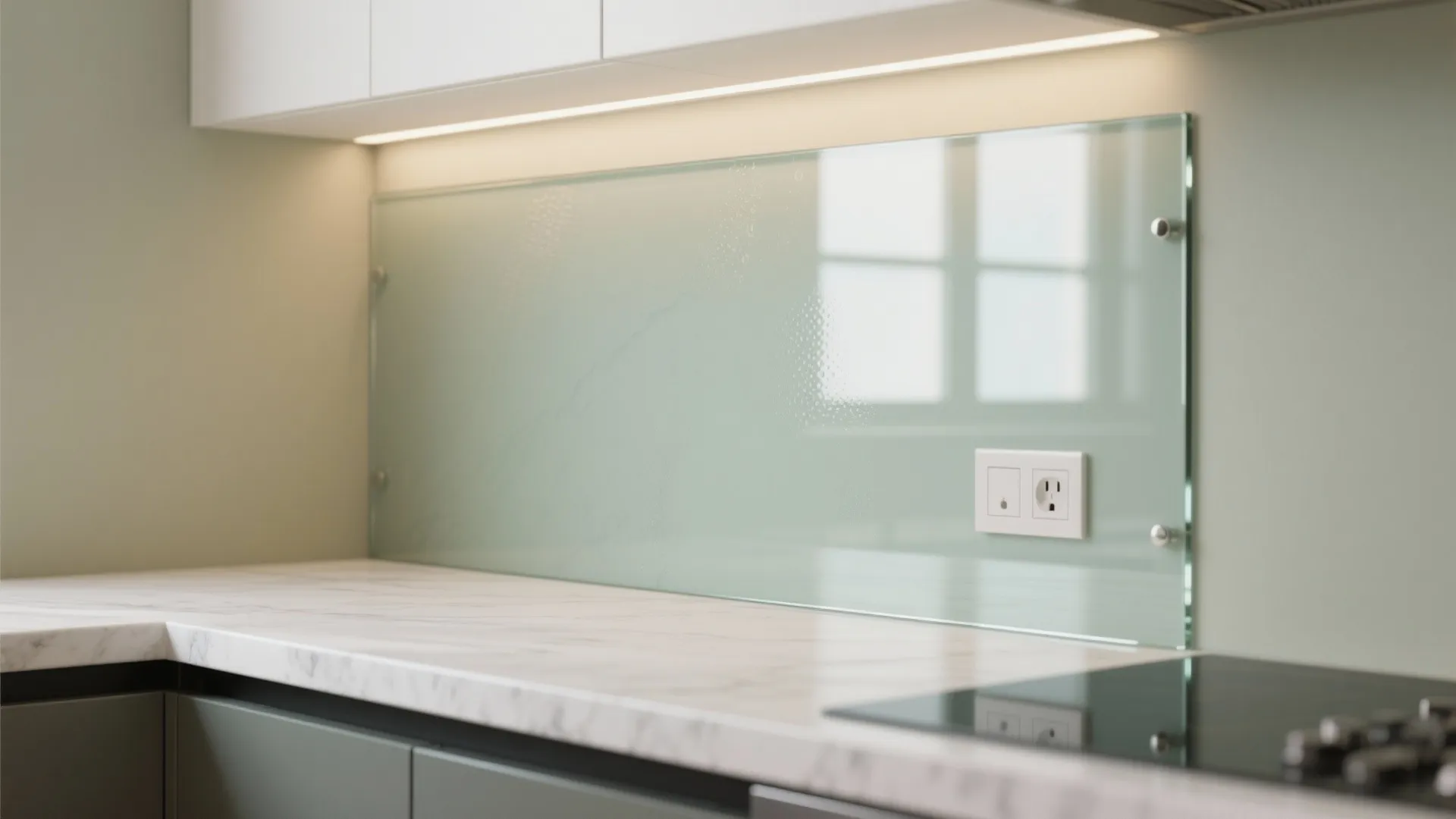 Glass backsplash and reflective finishes for openness