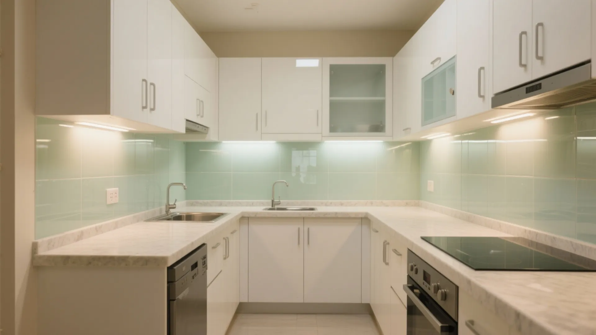 Glass backsplash for an airy, easy-clean kitchen