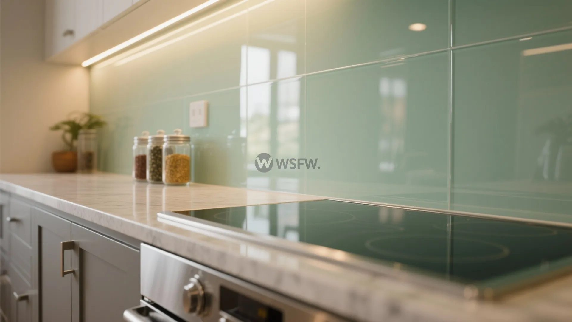 Glass backsplash for an airier, brighter cookspace