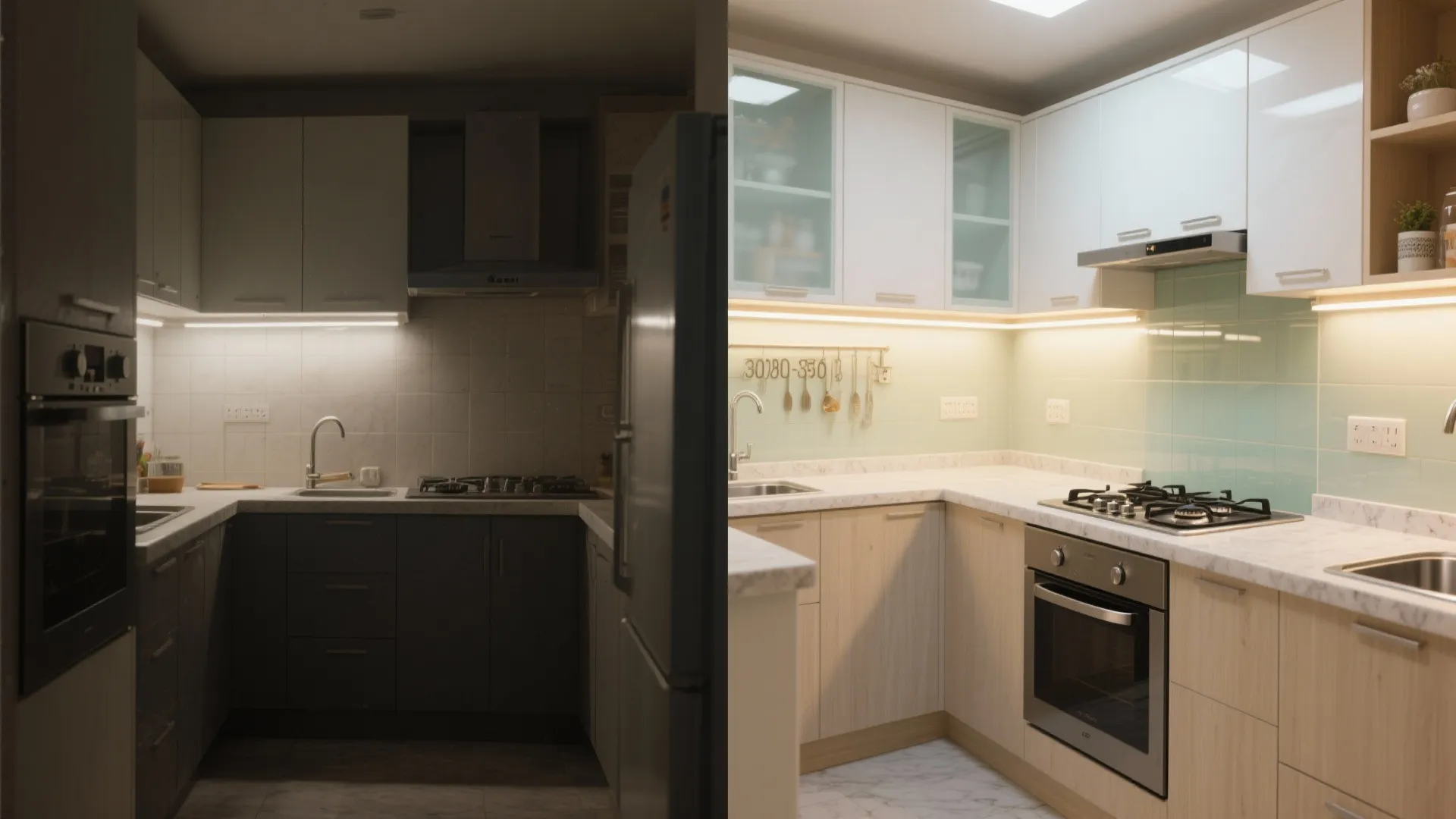 2) Brighten with reflective surfaces and a glass backsplash