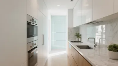 Modern Galley Kitchen with Marble Countertops