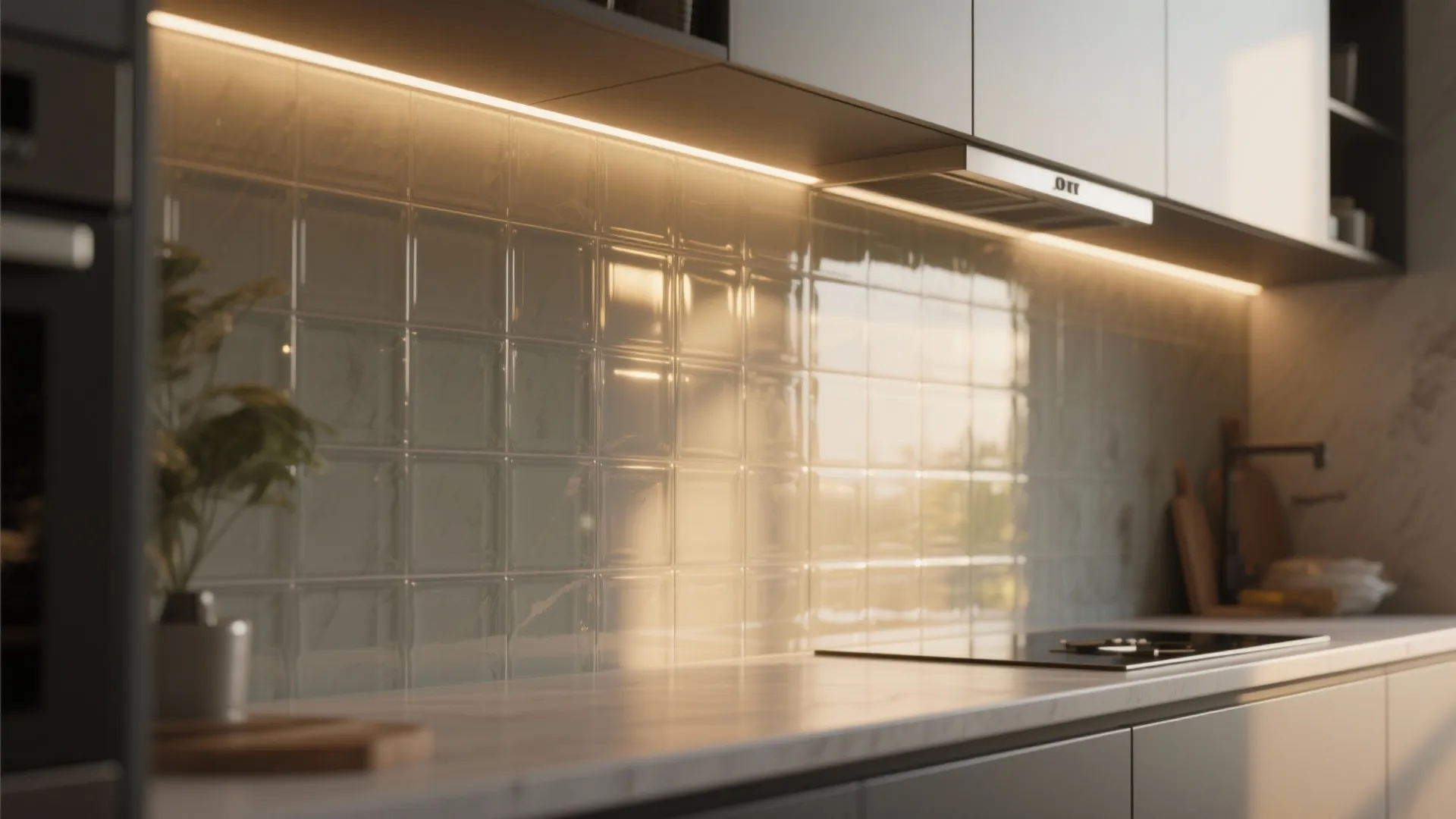 Glass Backsplash for an Open Feel