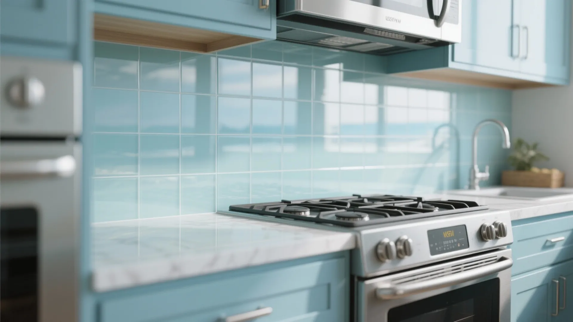 3. Glass Backsplash for Light Reflection