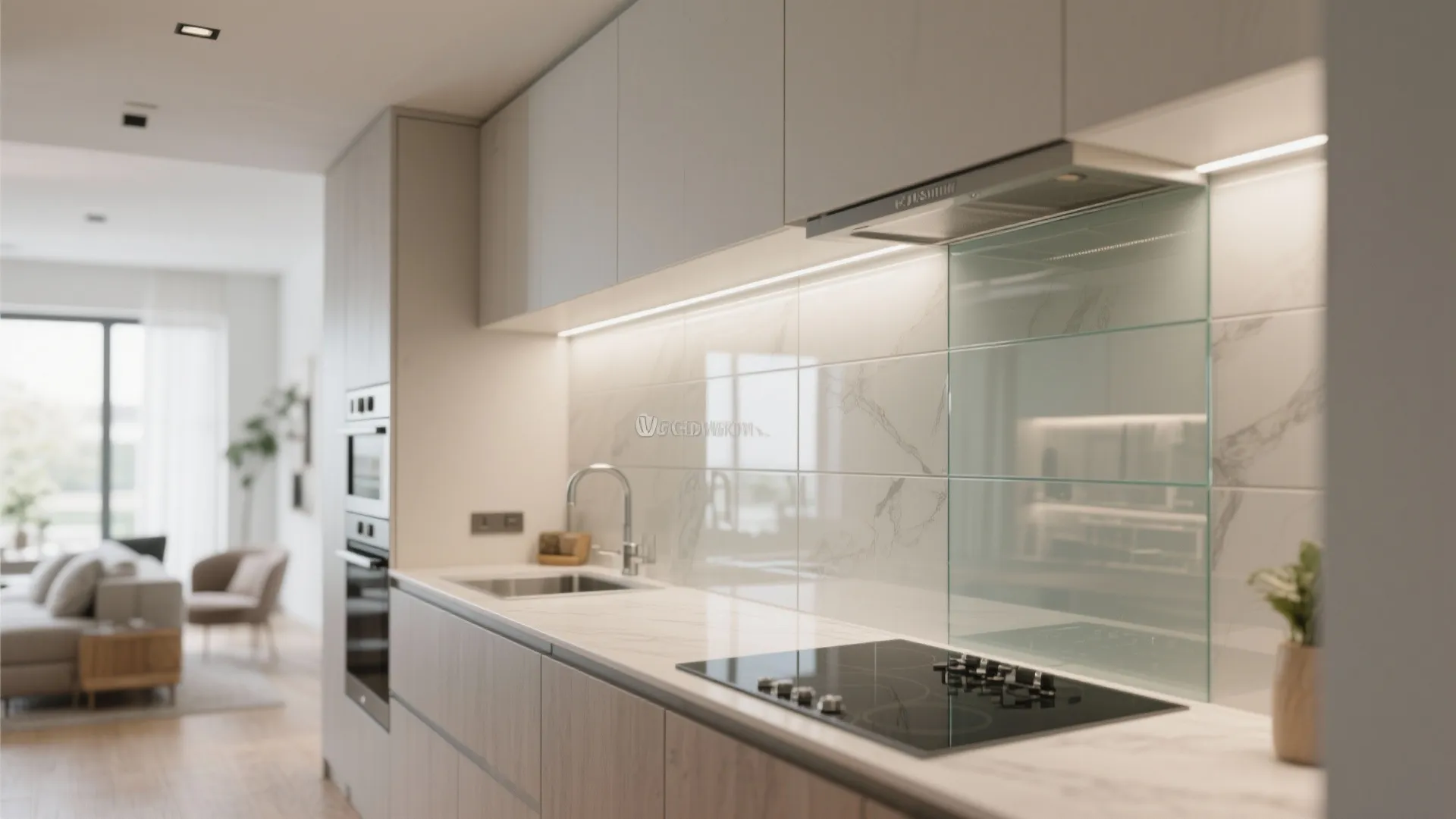 2. Glass Backsplash for Light and Depth