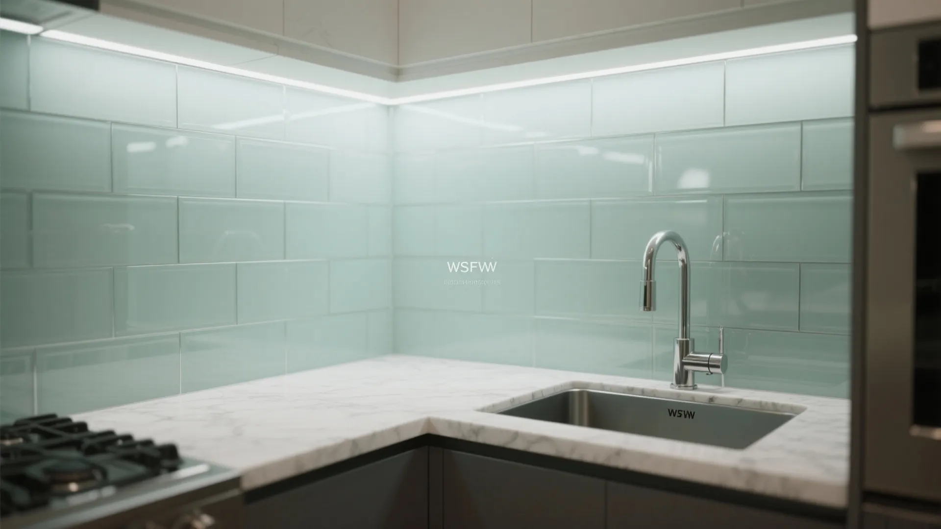 Glass backsplash for a brighter feel