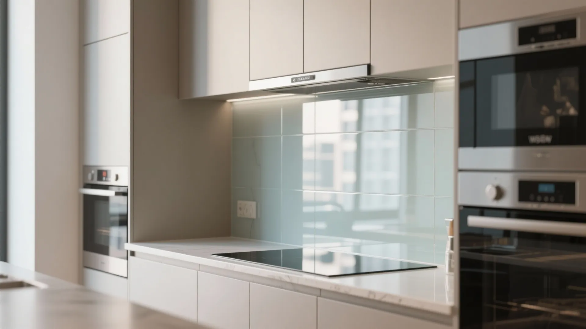 Glass Backsplash for Airy Feel