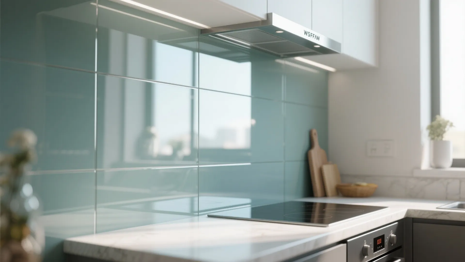 Glass Backsplash for a Spacious Feel