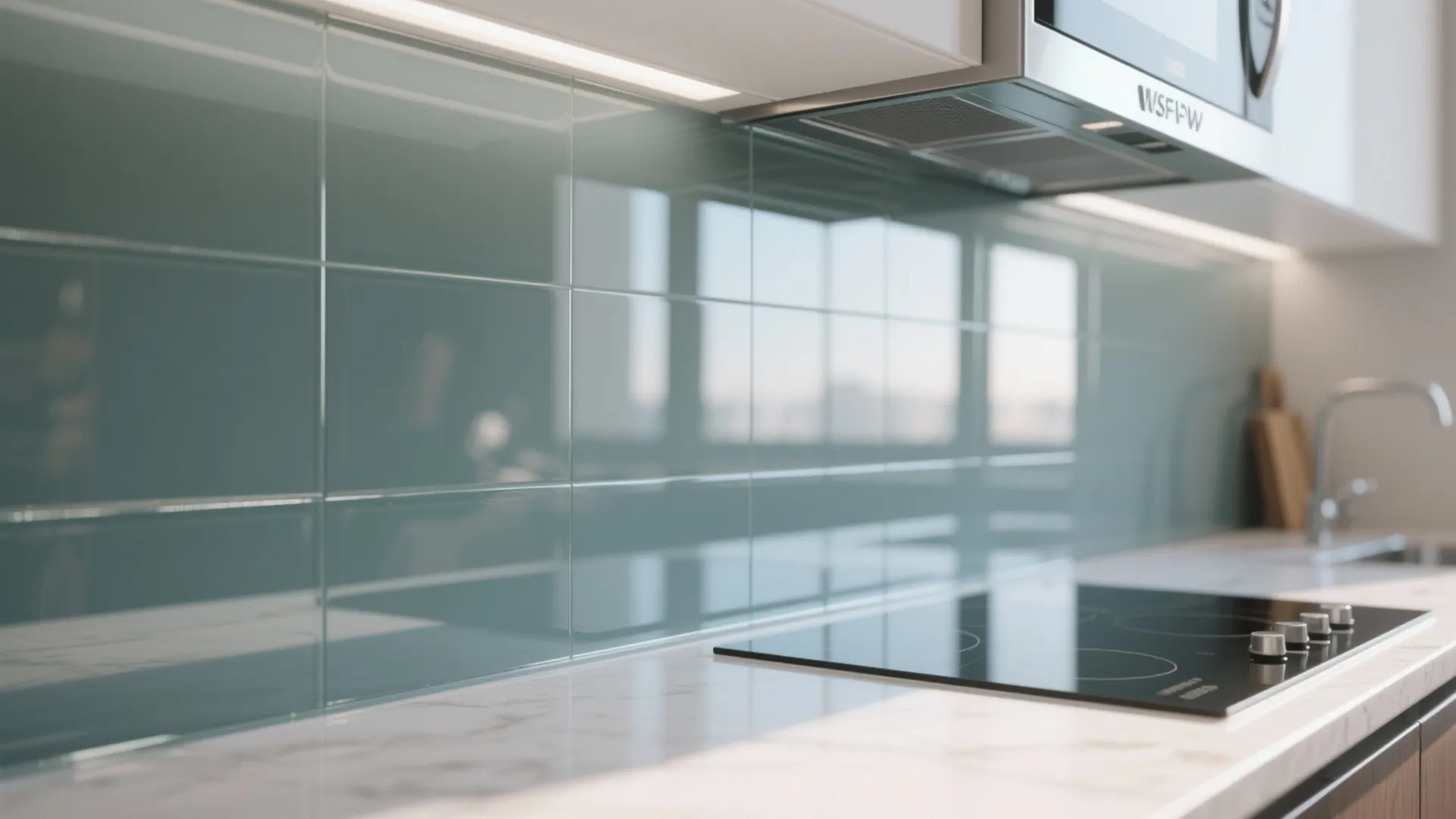 Glass Backsplash for an Open Feel