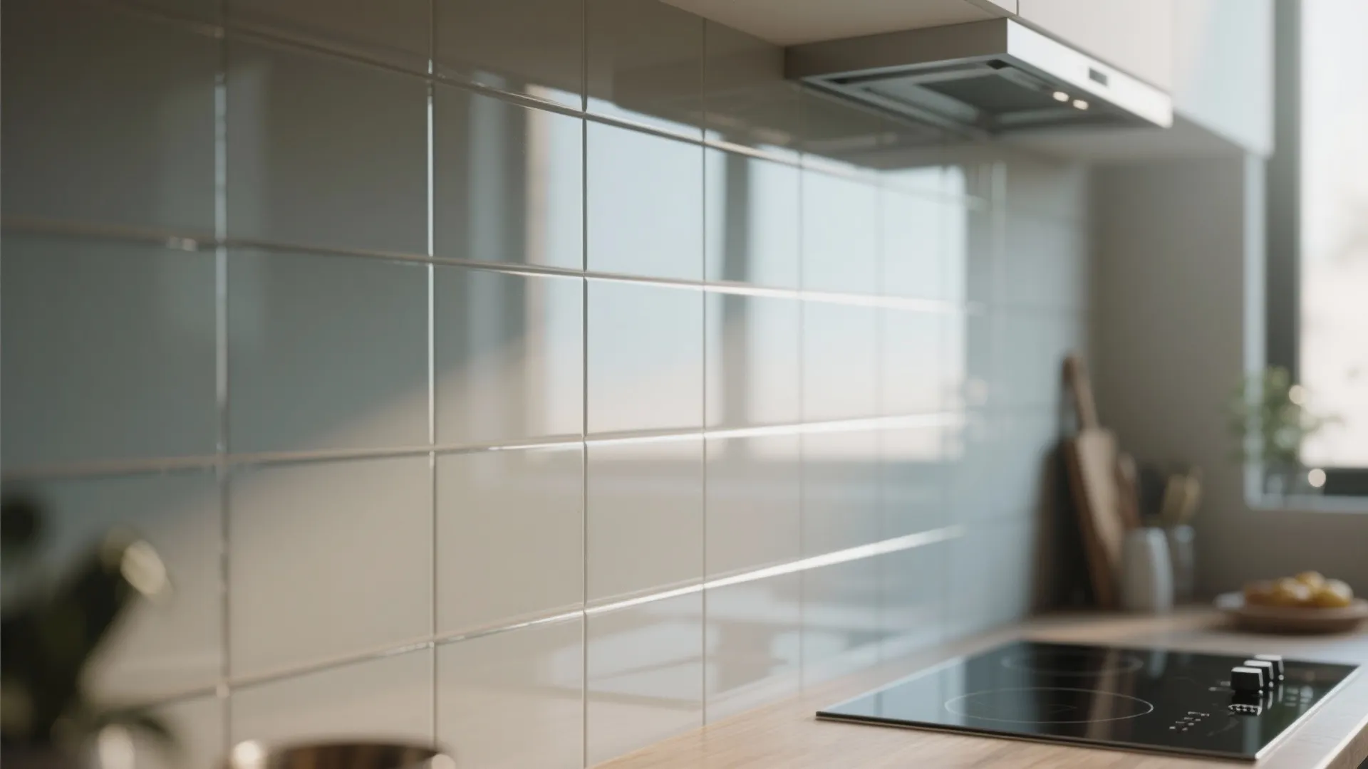 Glass backsplash for airy feel